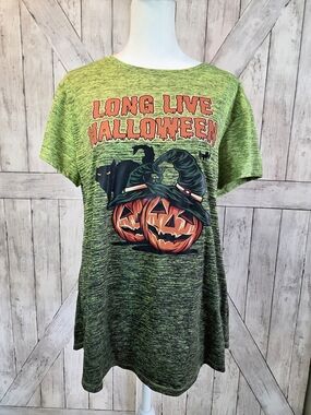 Green Halloween Graphic Tee Dress with Pumpkins